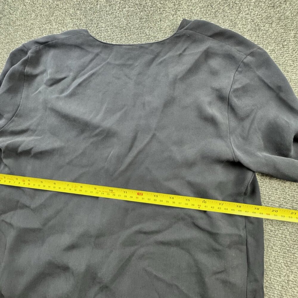 Theory Meniph V-Neck Silk Solid Black Blouse Long… - image 5